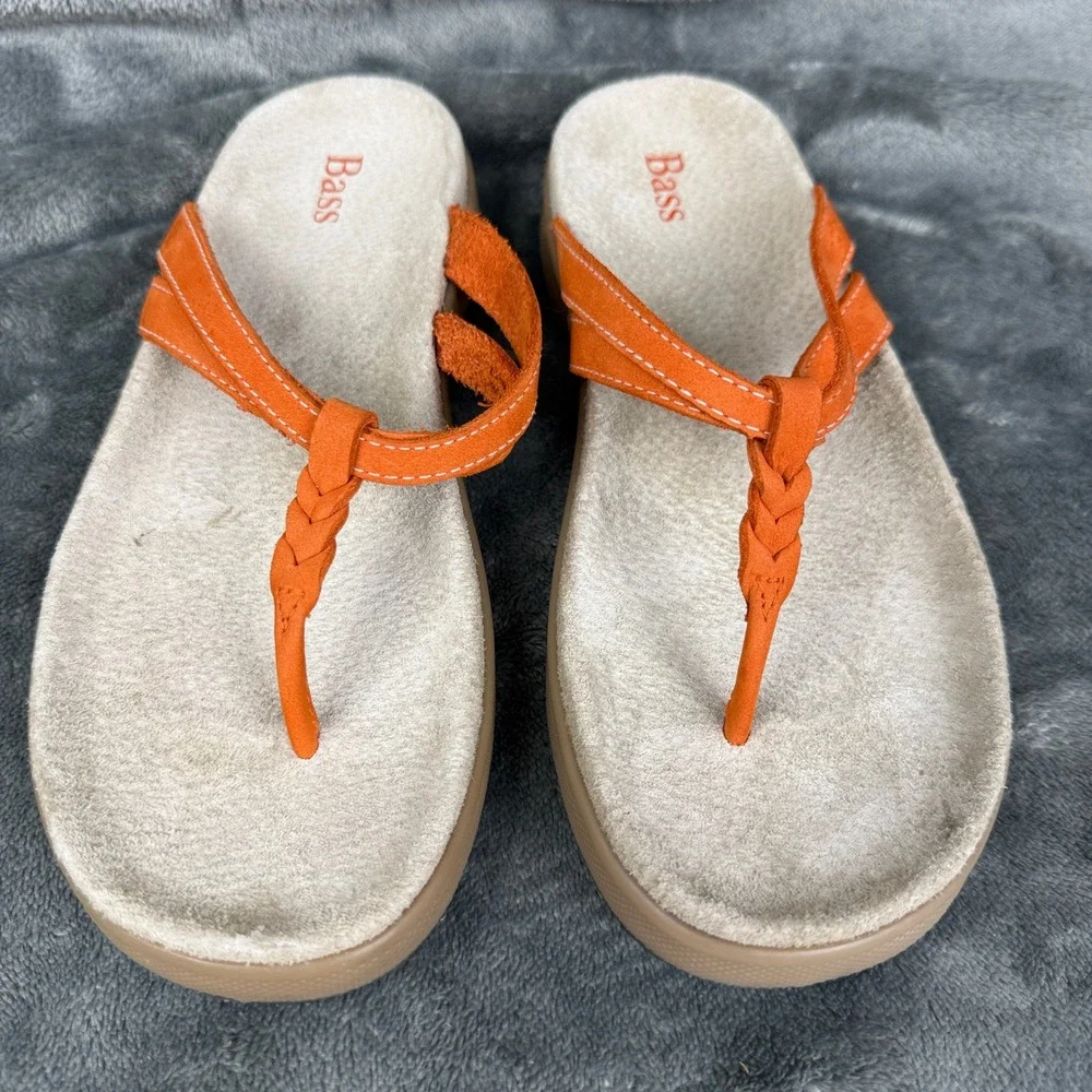 Bass Thong Sandals‎ Women's Orange Braided Strap Comfort Slip On Casual